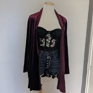 Vintage Maroon Velvet long sleeve open cardigan